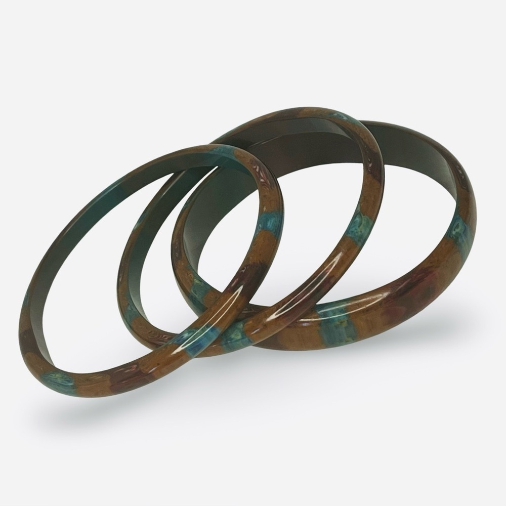 Brown and Teal Resin Bangle Set